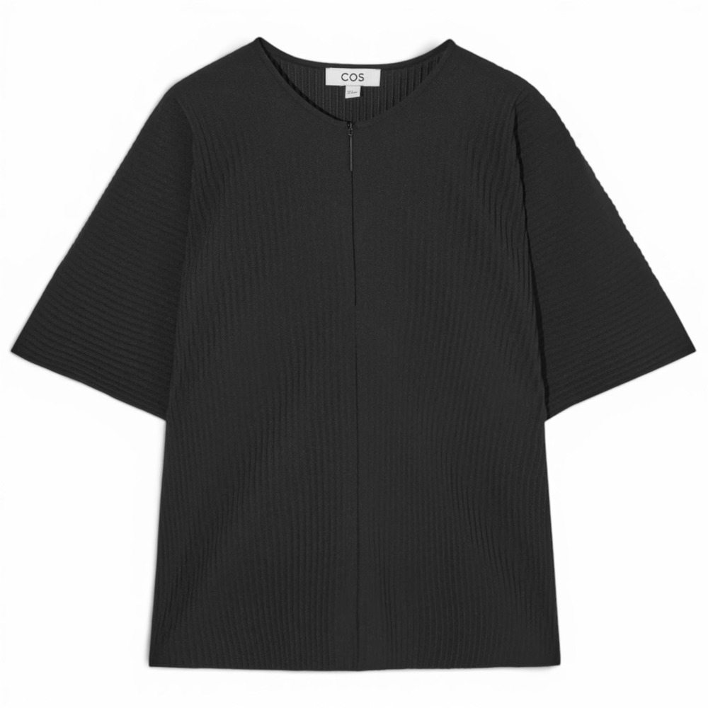 COS Black Pleated Oversized Tunic Top Dolman Sleeve Minimalist Size S